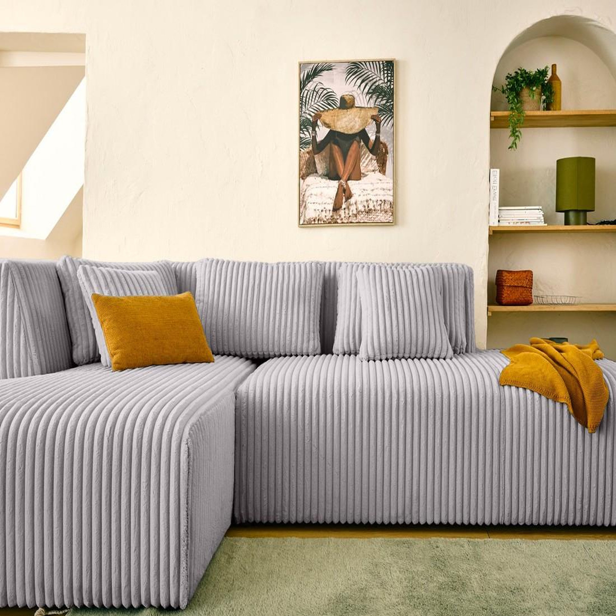 Voir la diapositive 3 : LISA DESIGN Victoire - canapé modulable d'angle gauche 4 places en velours côtelé grosses côtes