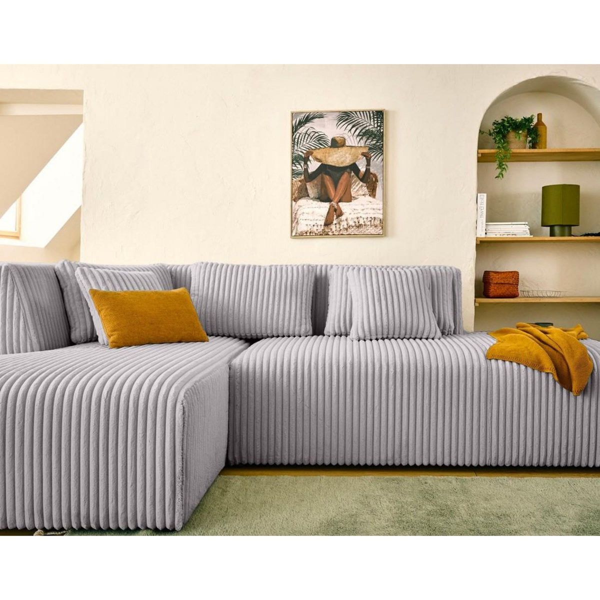 LISA DESIGN Victoire - canapé modulable d'angle gauche 4 places en velours côtelé grosses côtes