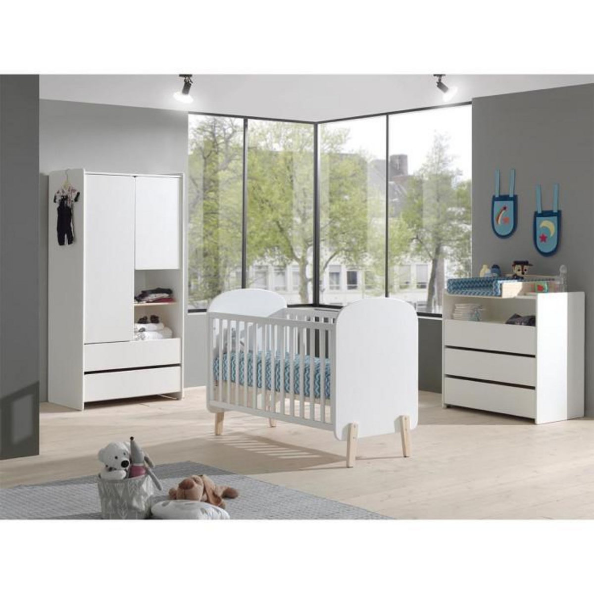 Paris Prix Pack - Lit Bébé 60x120cm, Commode, Plan à Langer & Armoire 2 Portes  Kiddy  Blanc