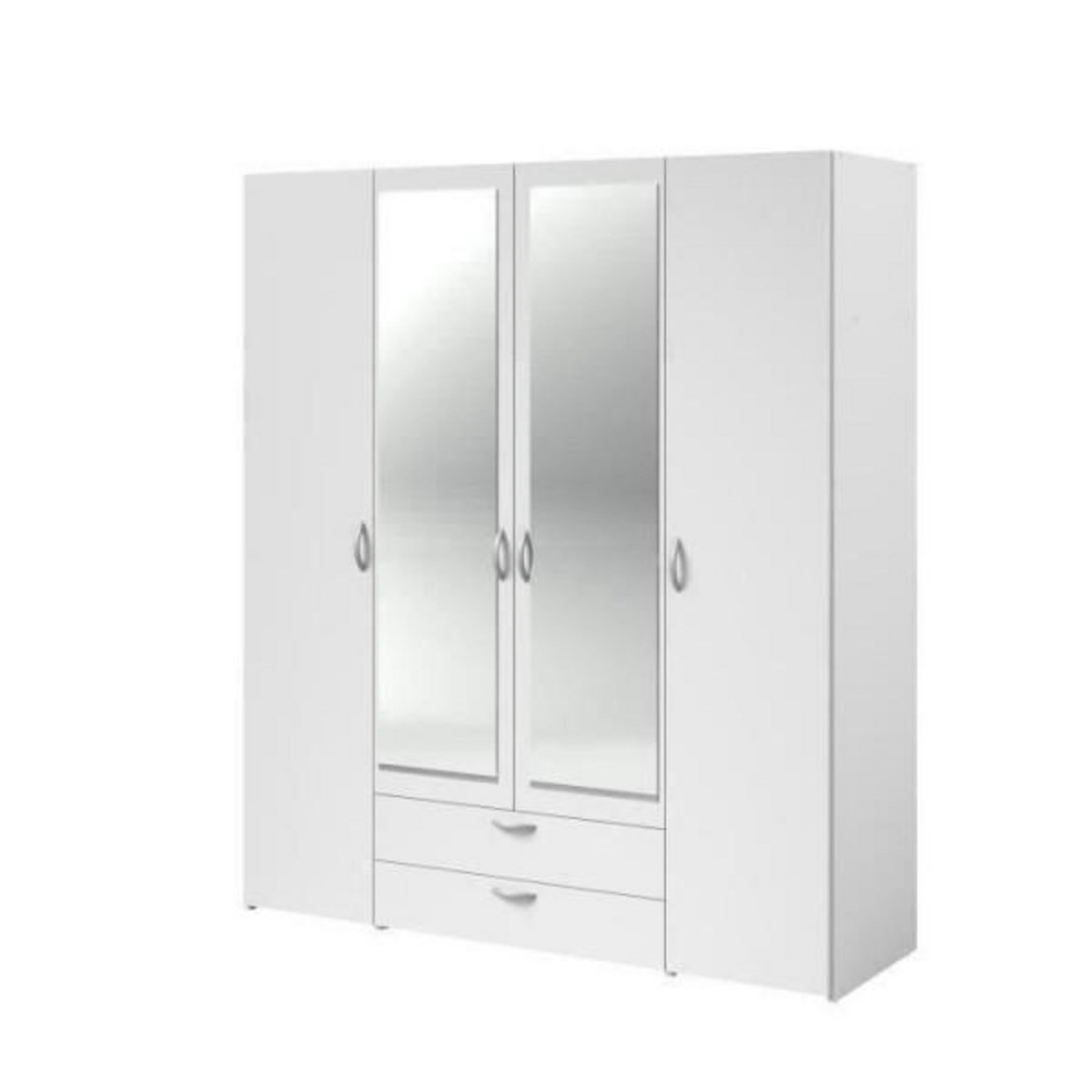 PARISOT Armoire VARIA - Décor blanc - 4 portes battantes + 2 miroirs + 2 tiroirs - L 160 x H 185 x P 51 cm - PARISOT