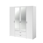 PARISOT Armoire VARIA - Décor blanc - 4 portes battantes + 2 miroirs + 2 tiroirs - L 160 x H 185 x P 51 cm - PARISOT
