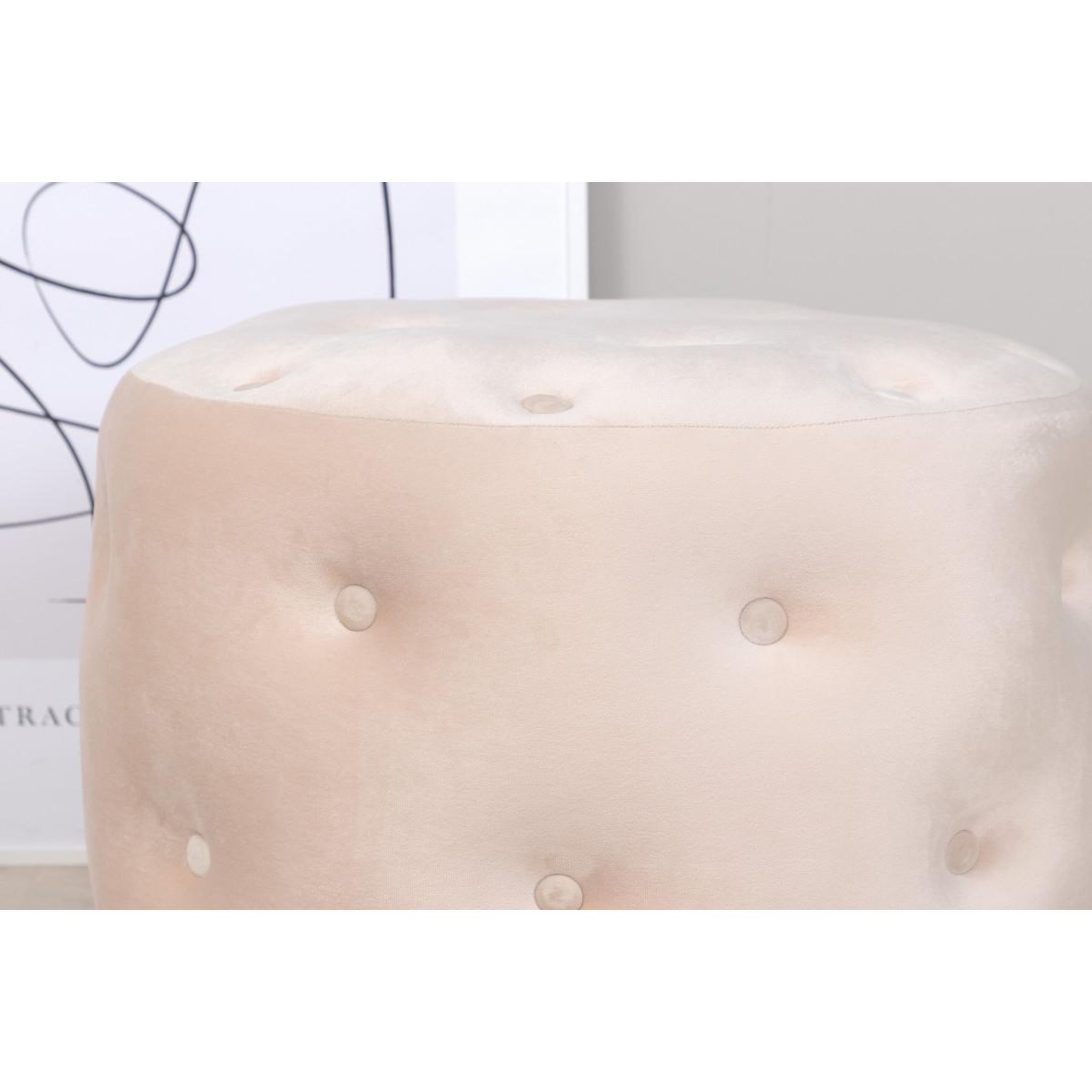 Voir la diapositive 3 : Paris Prix Pouf capitonné en velours  benjamin  55cm beige