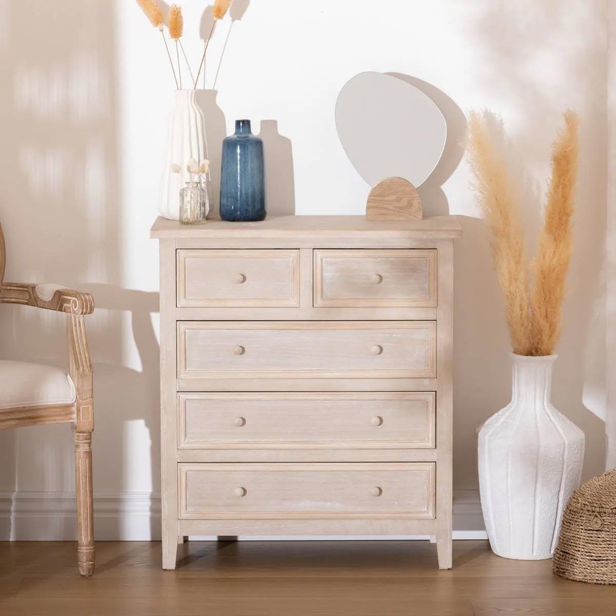 Voir la diapositive 3 : ATMOSPHERA Commode 5 tiroirs  charme  81cm naturel