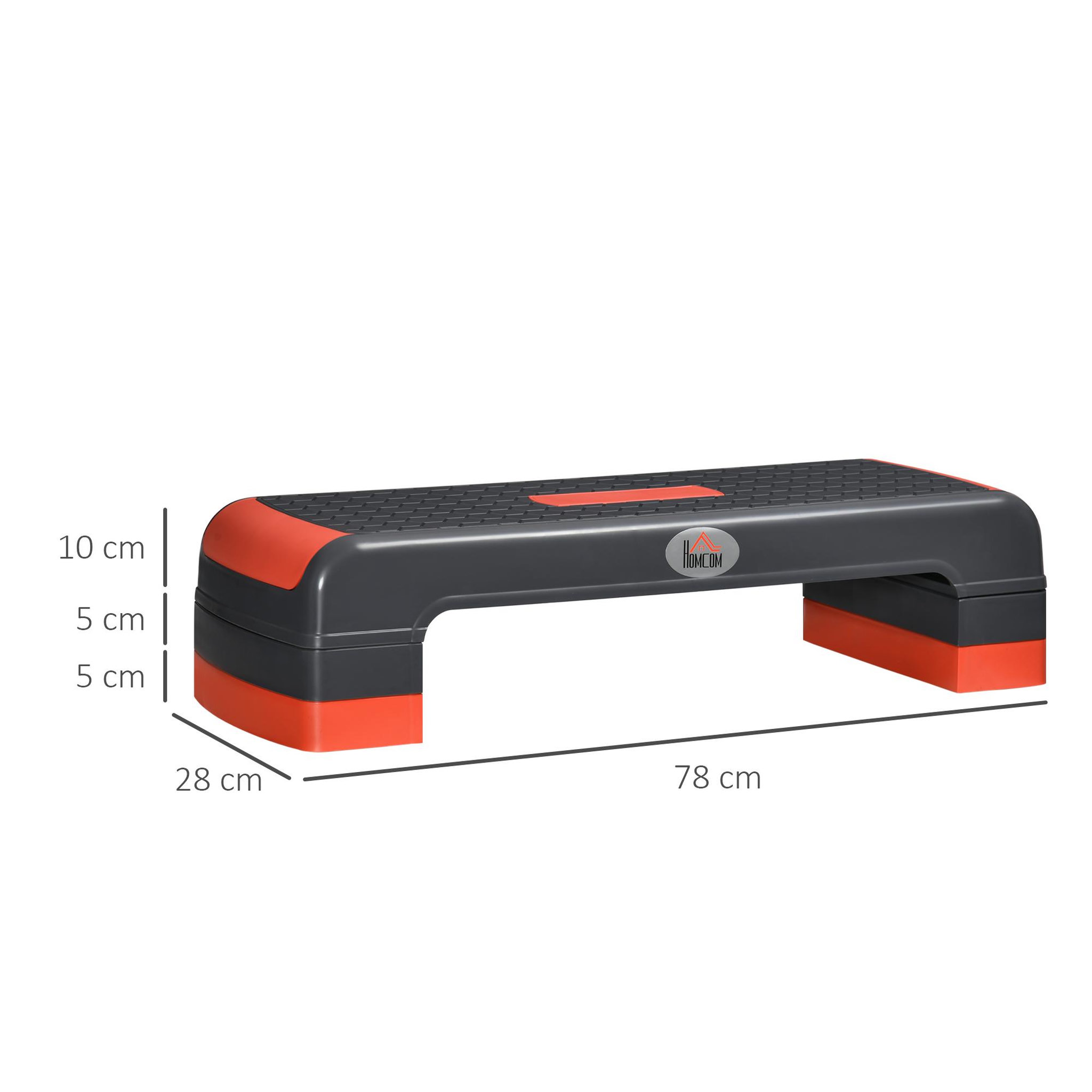 Voir la diapositive 3 : HOMCOM Stepper fitness aerobic hauteur reglable surface antiderapante dim. 78l x 28l x 10/15/20h cm pp noir rouge