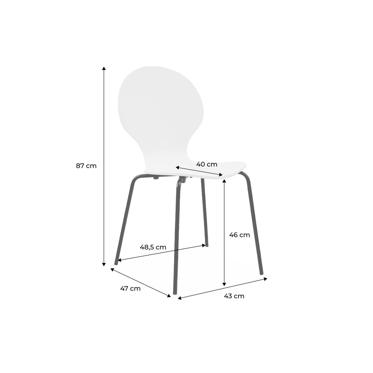 SWEEEK Lot de 4 chaises naturelles. rétro empilables. bois d'hévéa et contreplaqué. pieds en acier. Naomi. L 43 x P 48 x H 87cm
