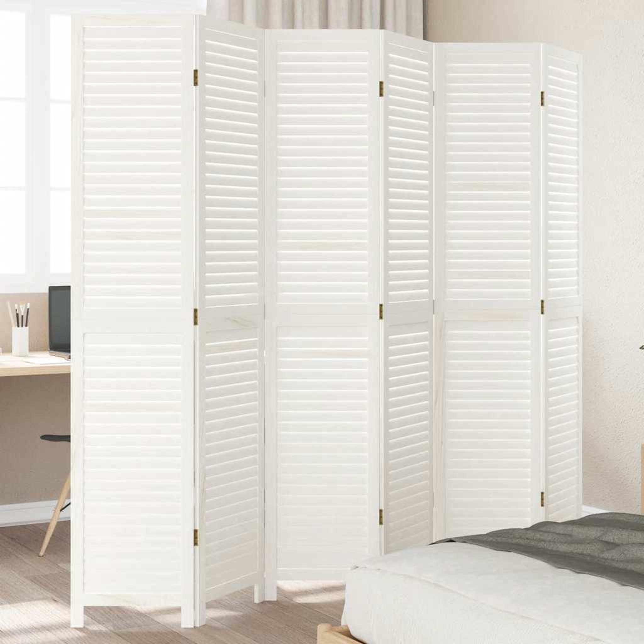 VIDAXL Cloison de separation 6 panneaux blanc bois de paulownia massif