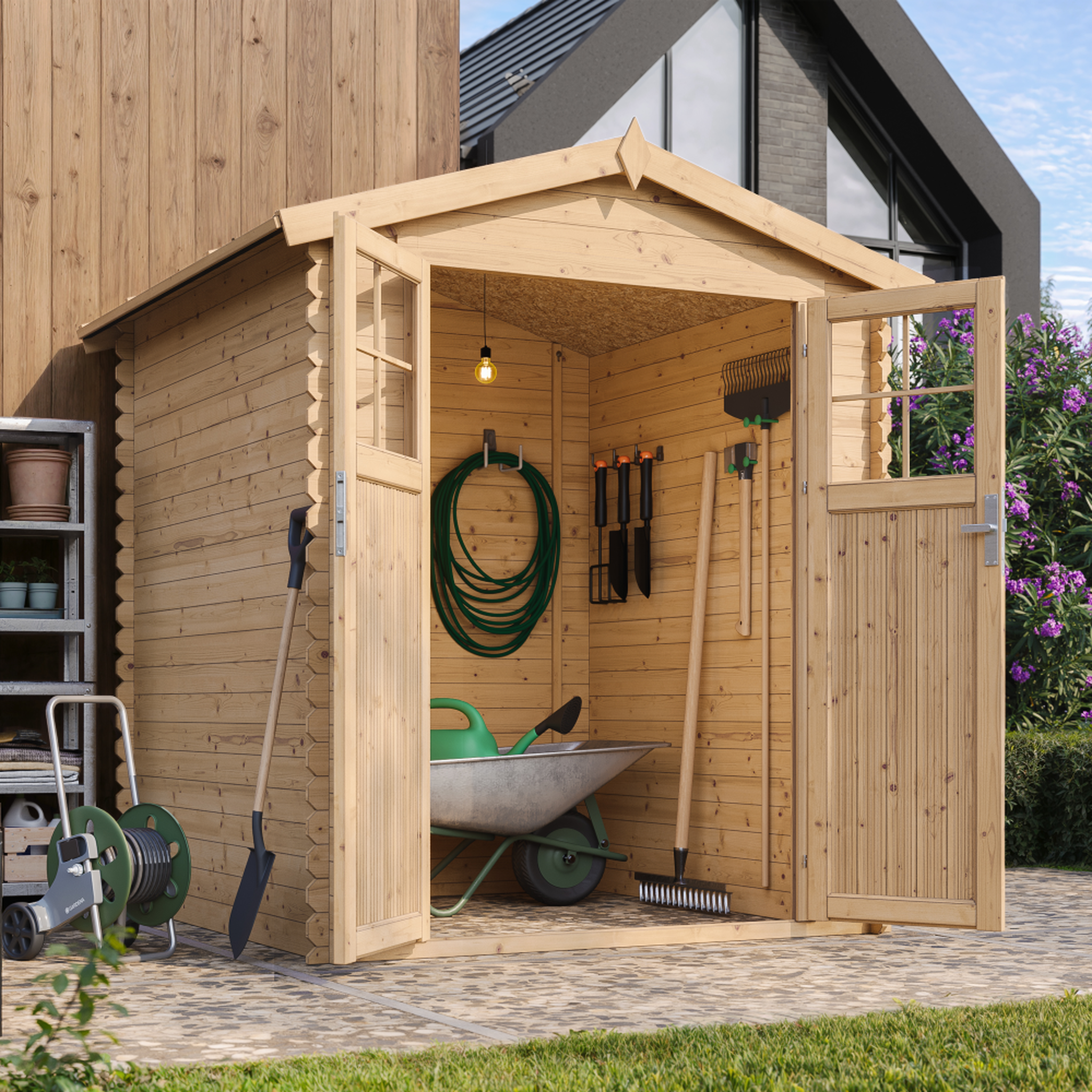 Voir la diapositive 6 : TIMBELA Abri de jardin en bois 2.82 m² avec portes à panneaux en bois massif M320F