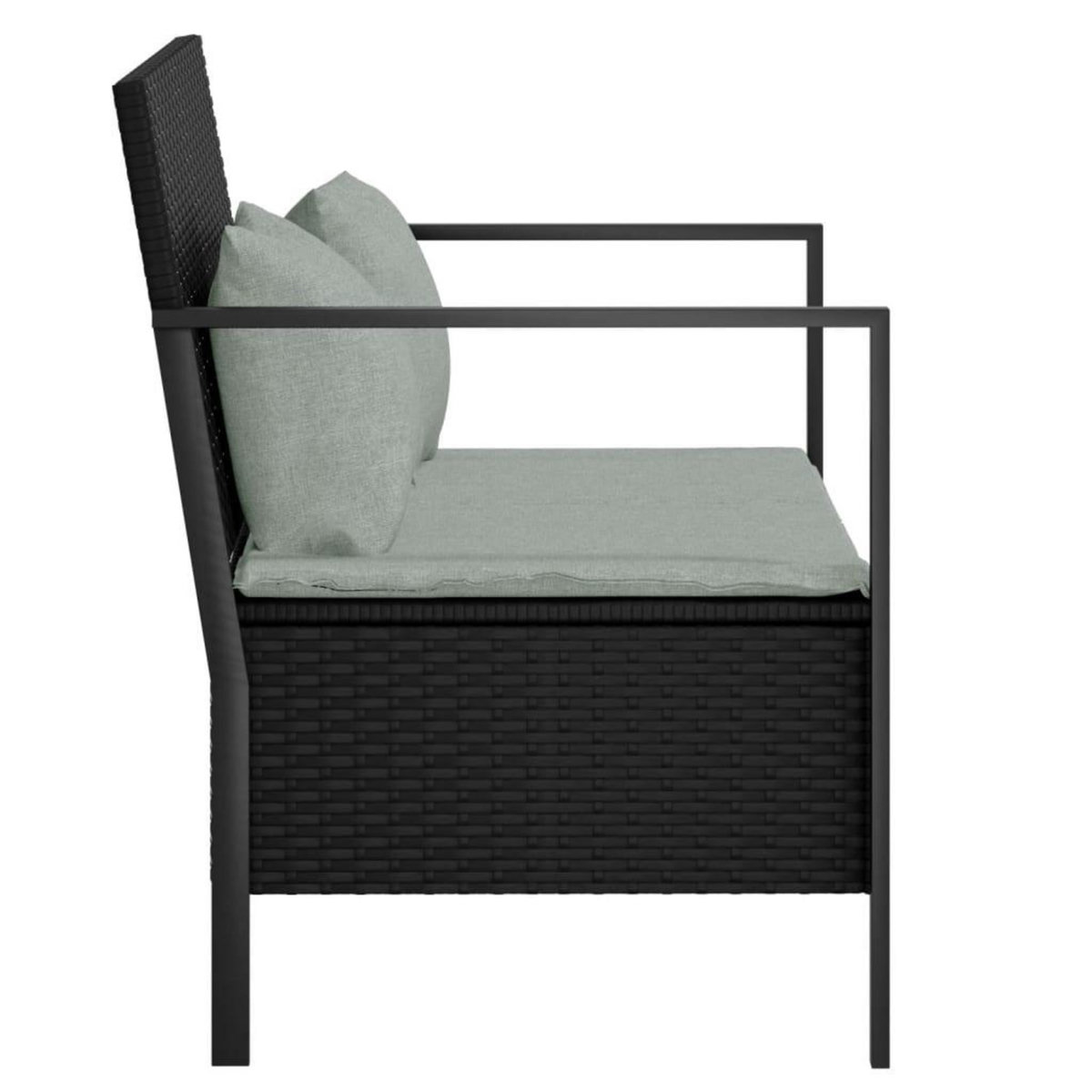 VIDAXL Banc de Jardin a 2 Places avec Coussins Noir Resine Tressee