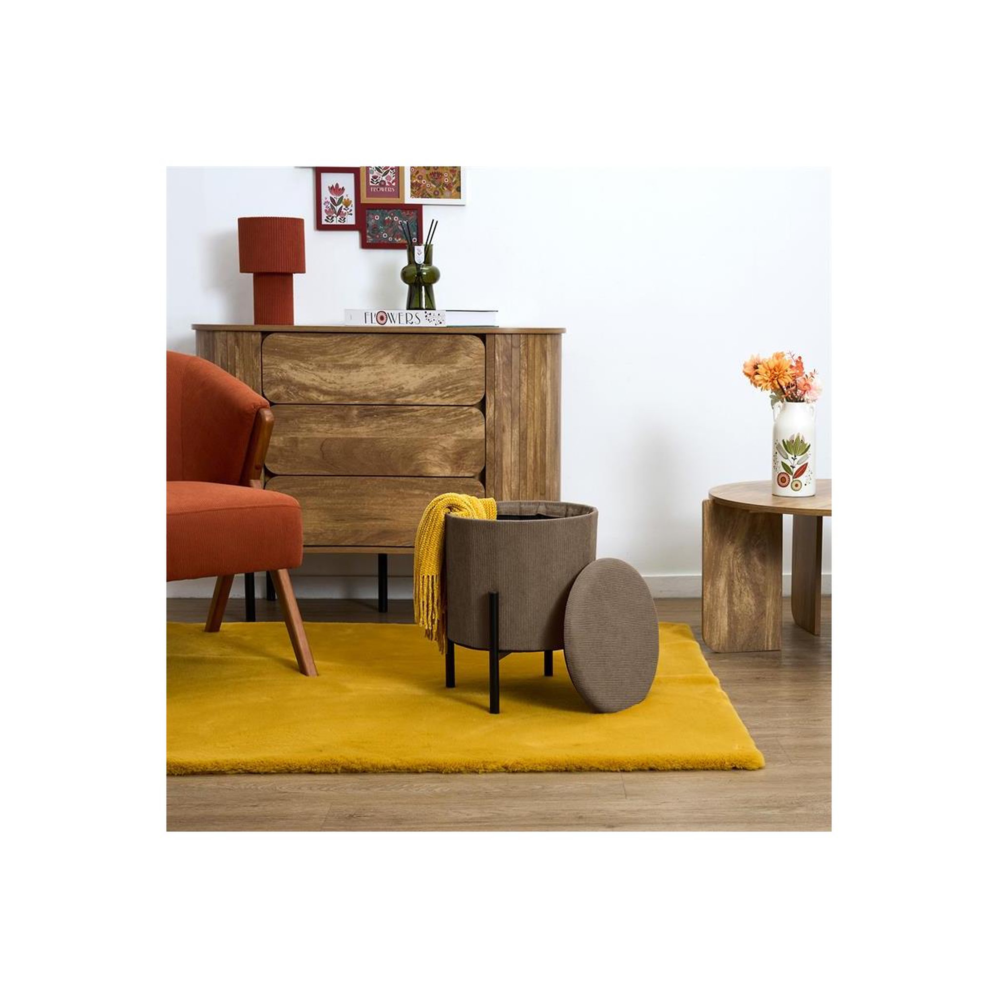 Voir la diapositive 5 : The Home Deco Factory Pouf de Rangement Côtelé  Jules  41cm Taupe