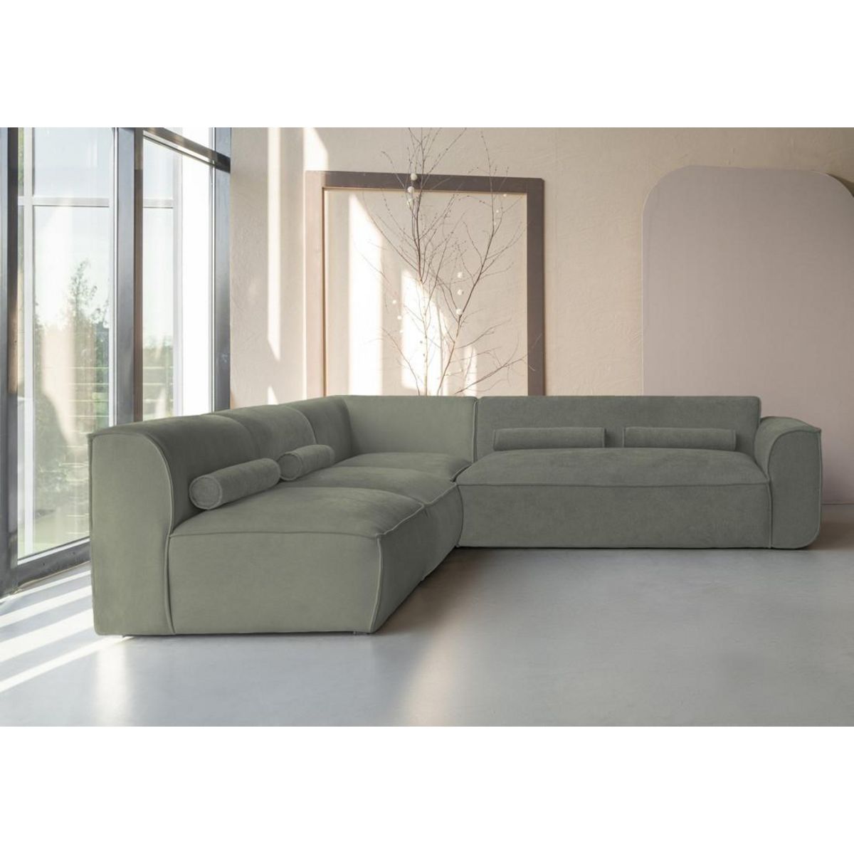 BEST MOBILIER Felix - canapé modulable d'angle gauche 5 places en tissu texturé