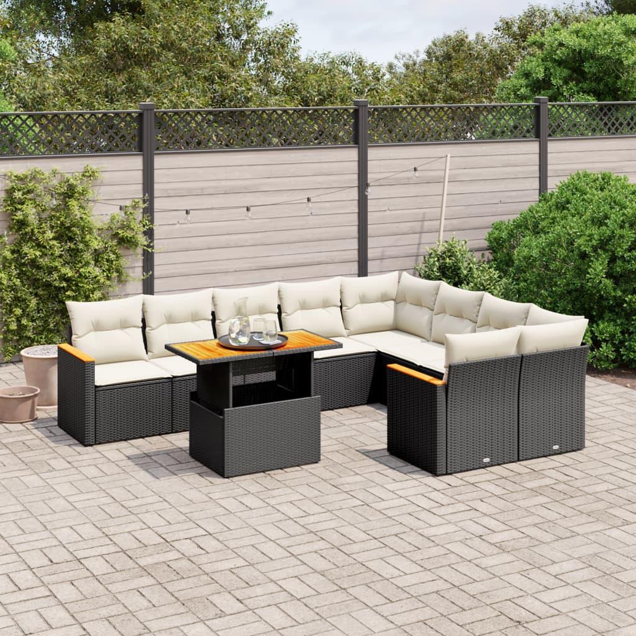 VIDAXL Salon de jardin 10 pcs avec coussins noir resine tressee
