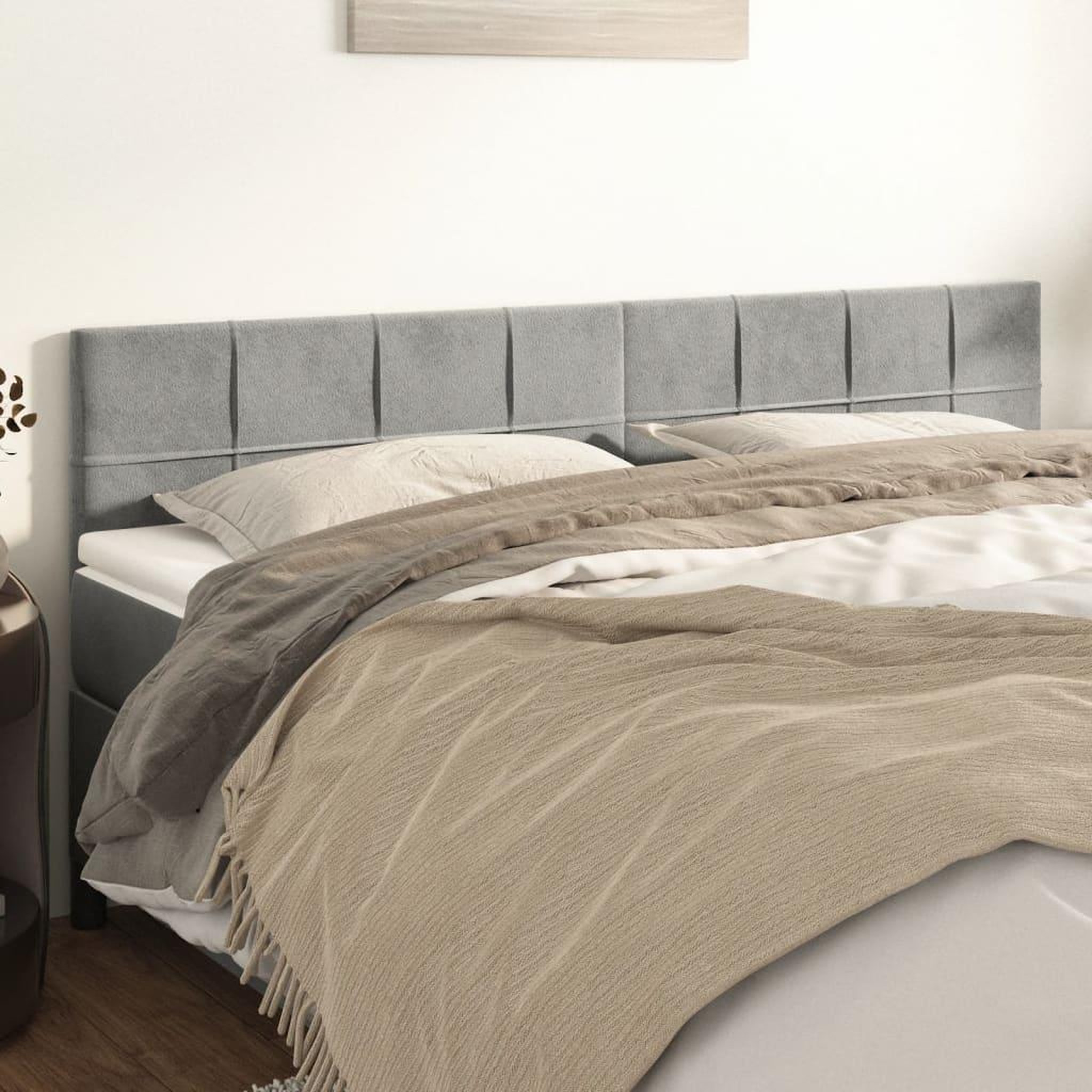 Voir la diapositive 1 : VIDAXL Tetes de lit 2 pcs Gris clair 100x5x78/88 cm Velours
