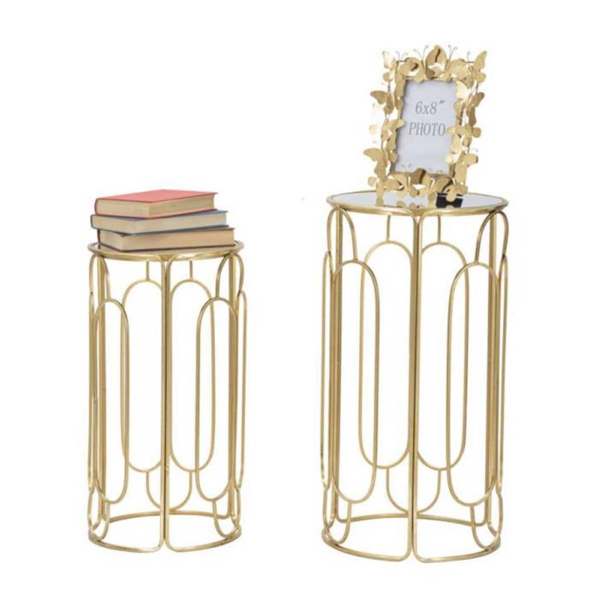 Paris Prix Lot de 2 Tables d'Appoint Gigogne Ronde  Arty  70cm Or