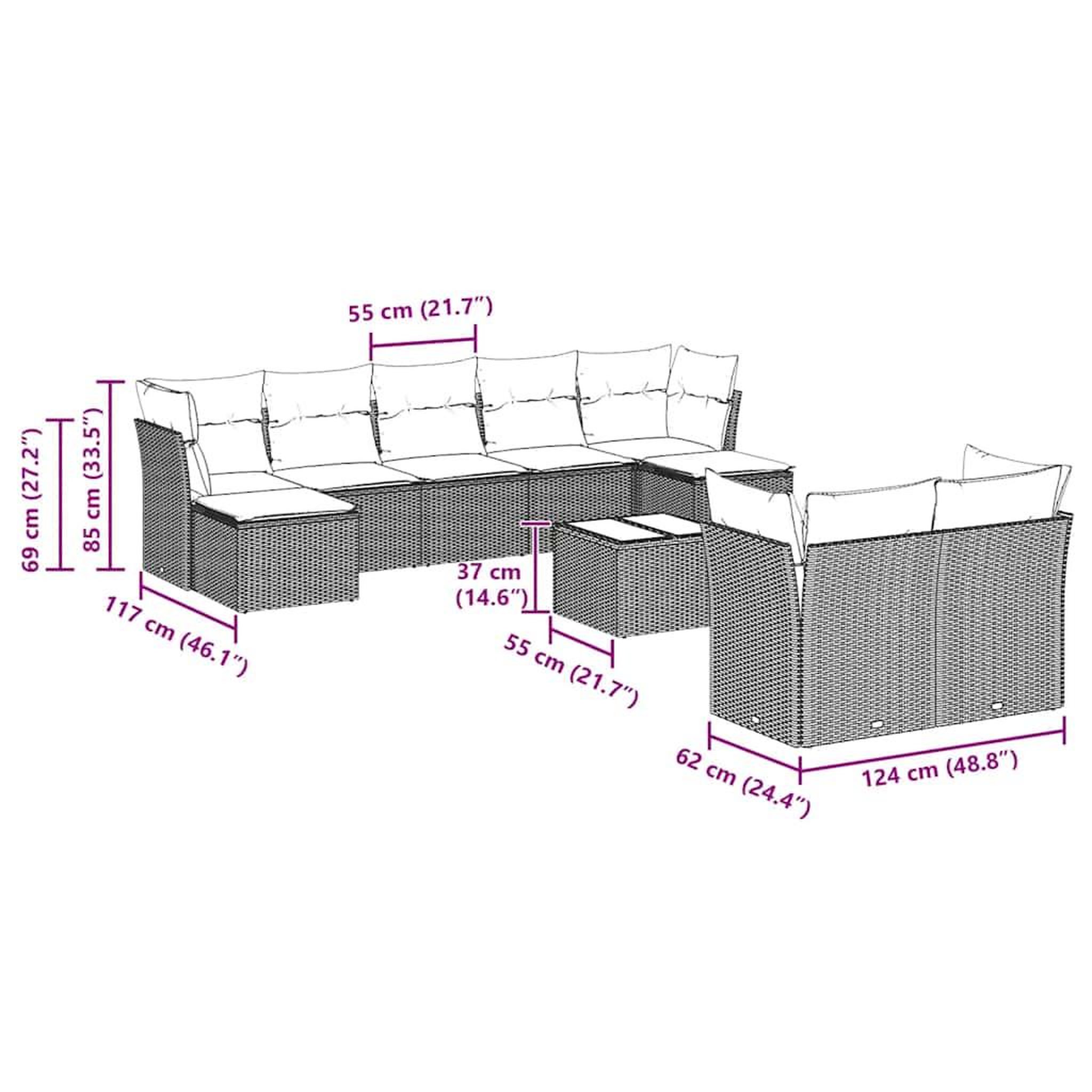Voir la diapositive 3 : VIDAXL Salon de jardin avec coussins 10 pcs gris clair resine tressee