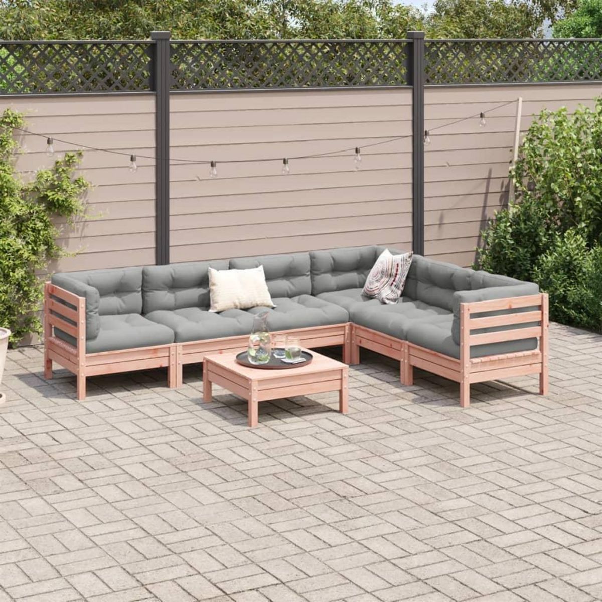 VIDAXL Salon de jardin 7 pcs et coussins bois massif sapin de douglas