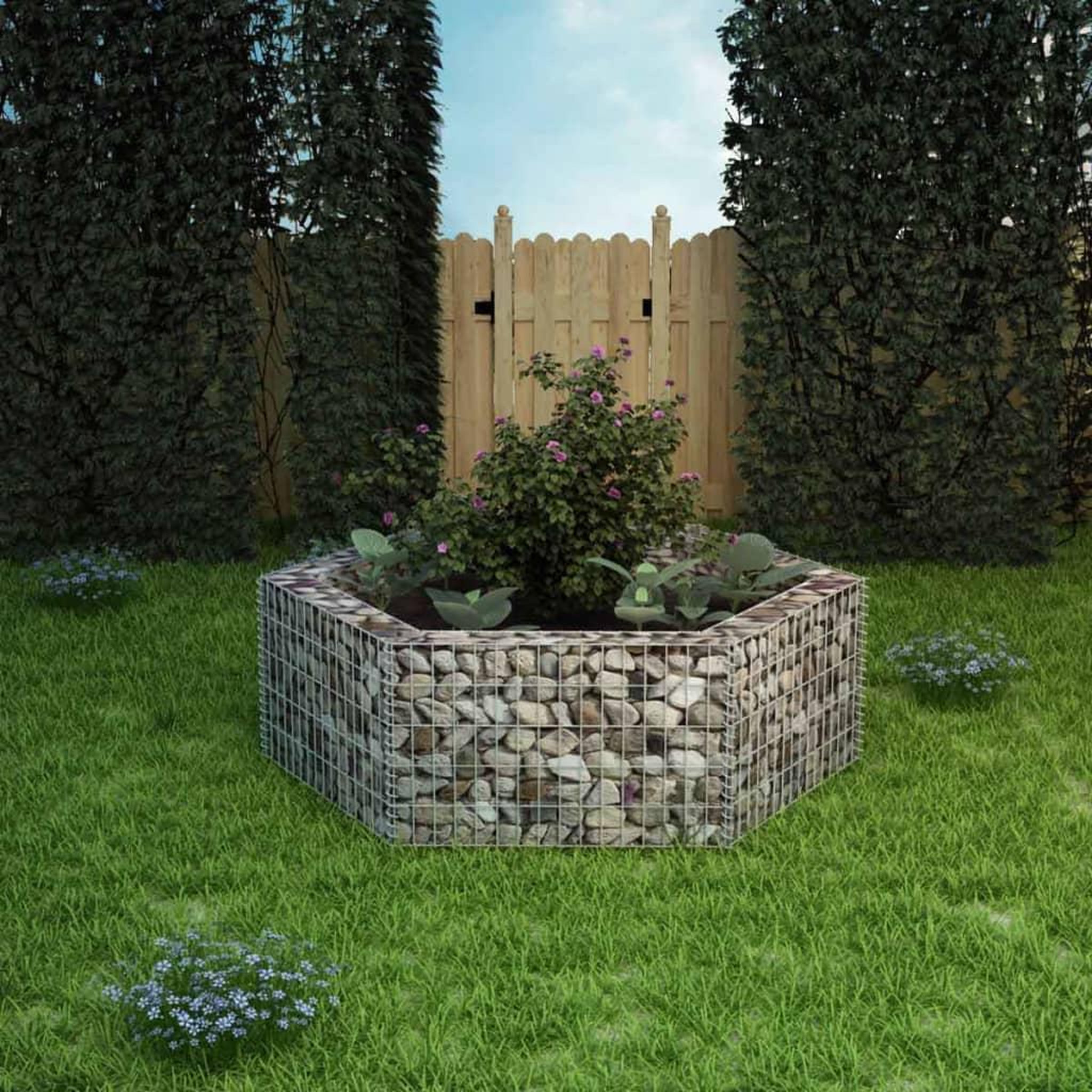 Voir la diapositive 1 : VIDAXL Lit sureleve a gabion hexagonale 160x140x50 cm
