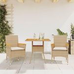 VIDAXL Ensemble a manger de jardin et coussins 3pcs beige rotin acacia