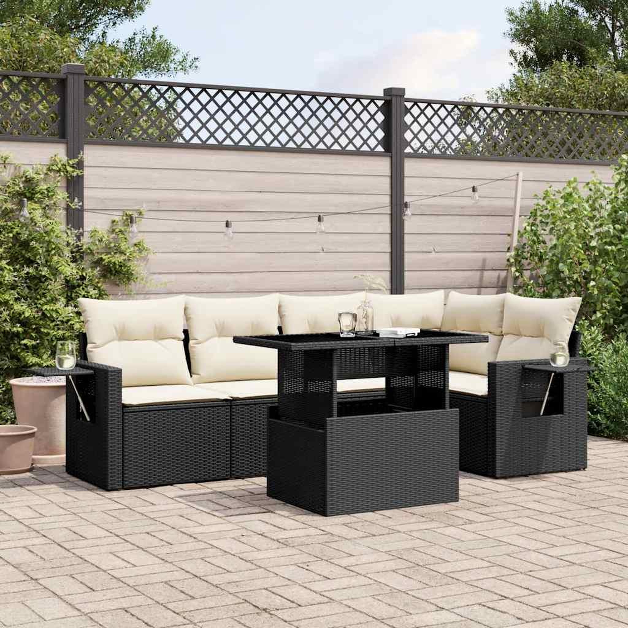 VIDAXL Salon de jardin 6 pcs avec coussins noir resine tressee