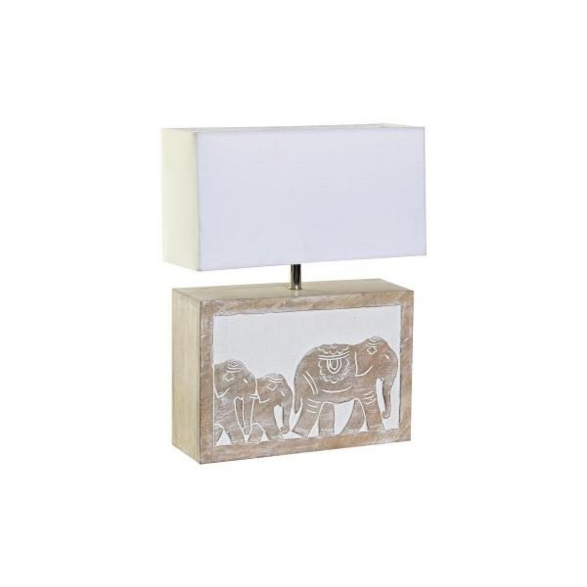 MARKET24 Lampe de bureau DKD Home Decor Blanc Marron Bois de manguier 50 W 220 V 33 x 12 x 41 cm