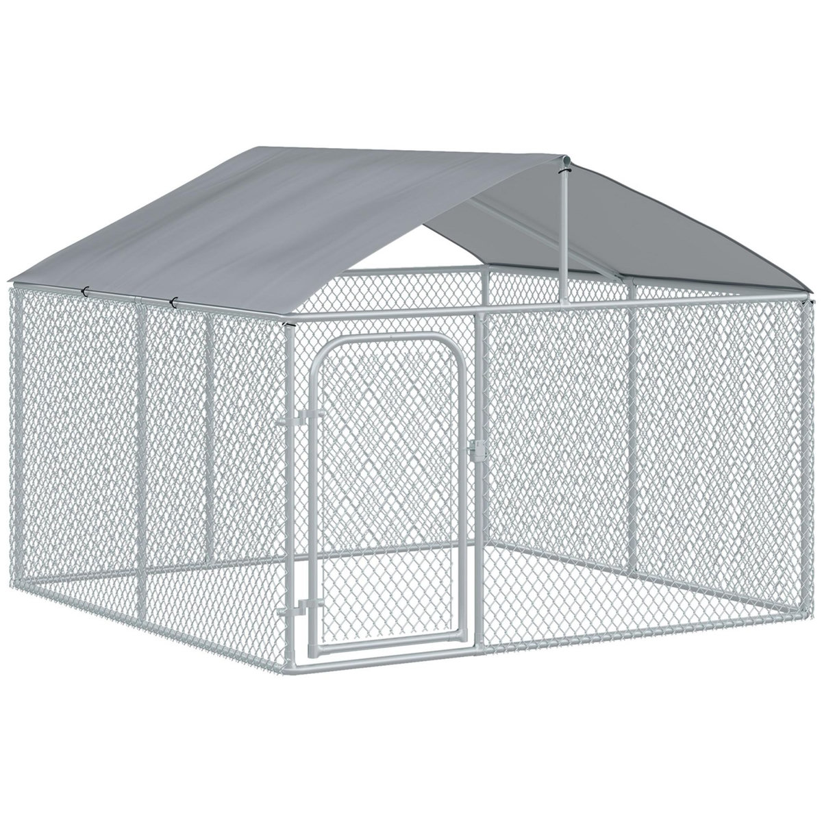 PAWHUT Chenil extérieur avec toit pour chien 5 m² - parc grillagé 230 x 230 x 175 cm - espace couvert - acier galvanisé