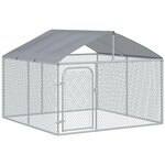 PAWHUT Chenil extérieur avec toit pour chien 5 m² - parc grillagé 230 x 230 x 175 cm - espace couvert - acier galvanisé