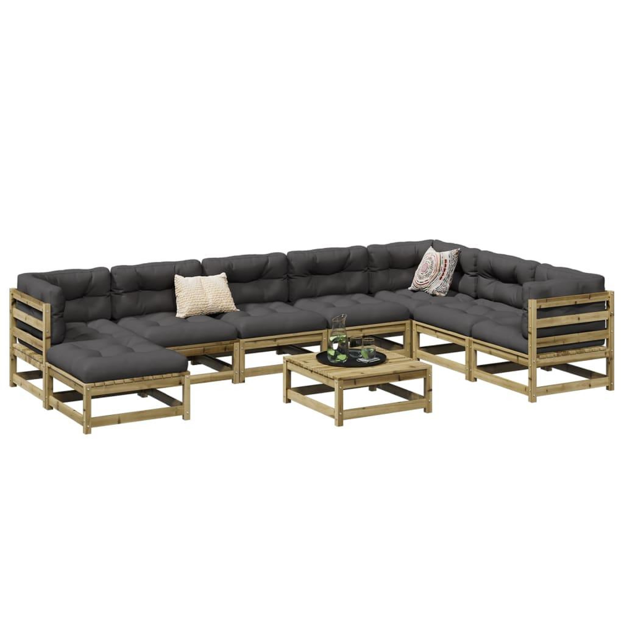 Voir la diapositive 1 : VIDAXL Salon de jardin 9 pcs avec coussins bois de pin impregne
