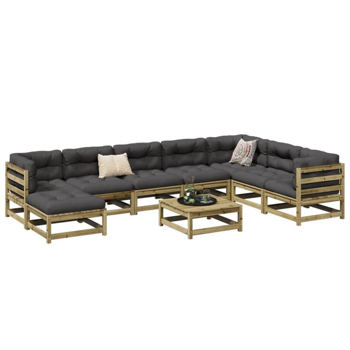 VIDAXL Salon de jardin 9 pcs avec coussins bois de pin impregne