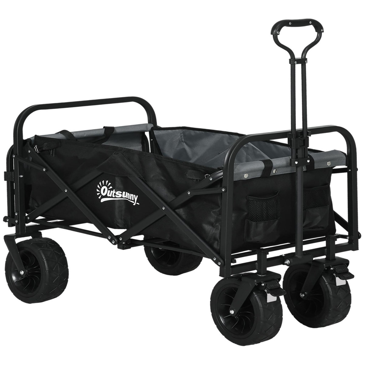 OUTSUNNY Chariot de jardin 110L pliable 4 roues poignée télescopique réglable porte noir