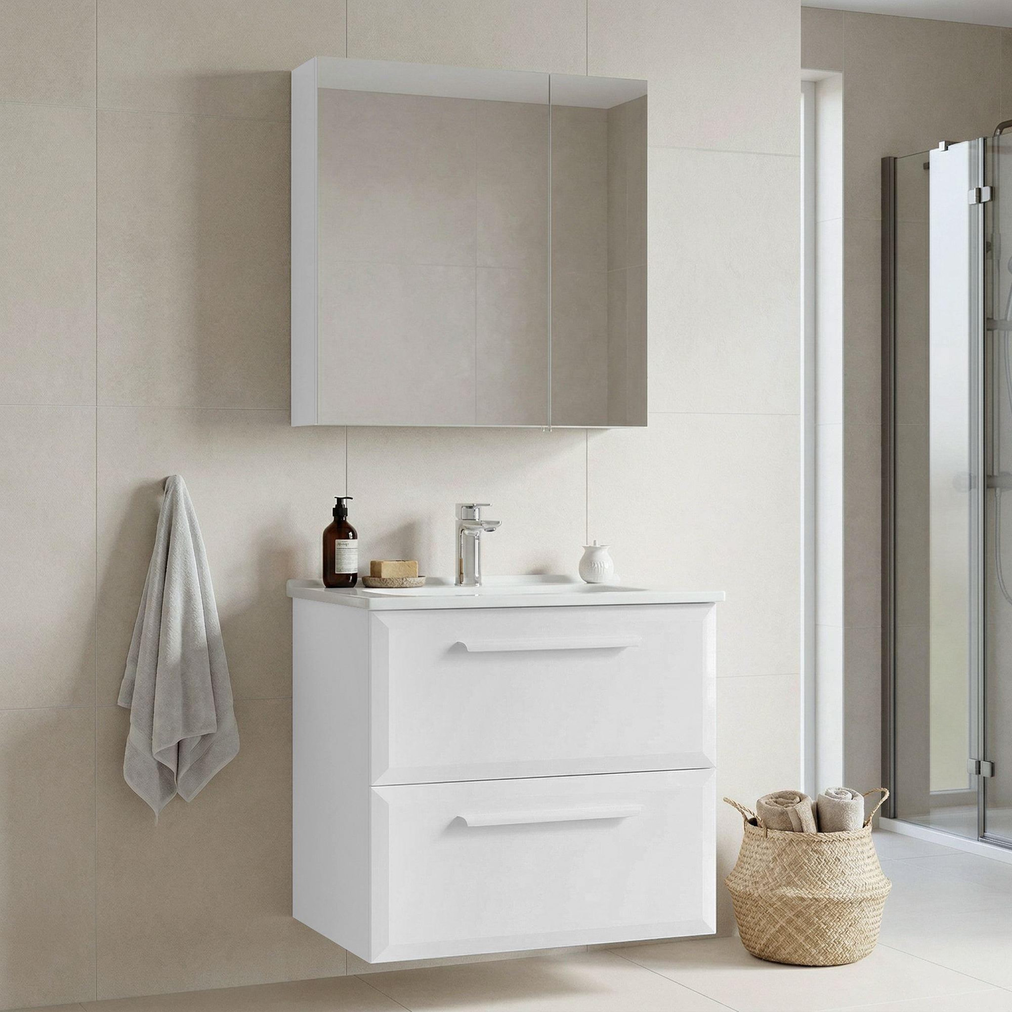 Voir la diapositive 2 : Habitat et Jardin Meuble avec simple vasque et miroir  Nuvola 65 v2  - 65 x 50 x 62 cm - White