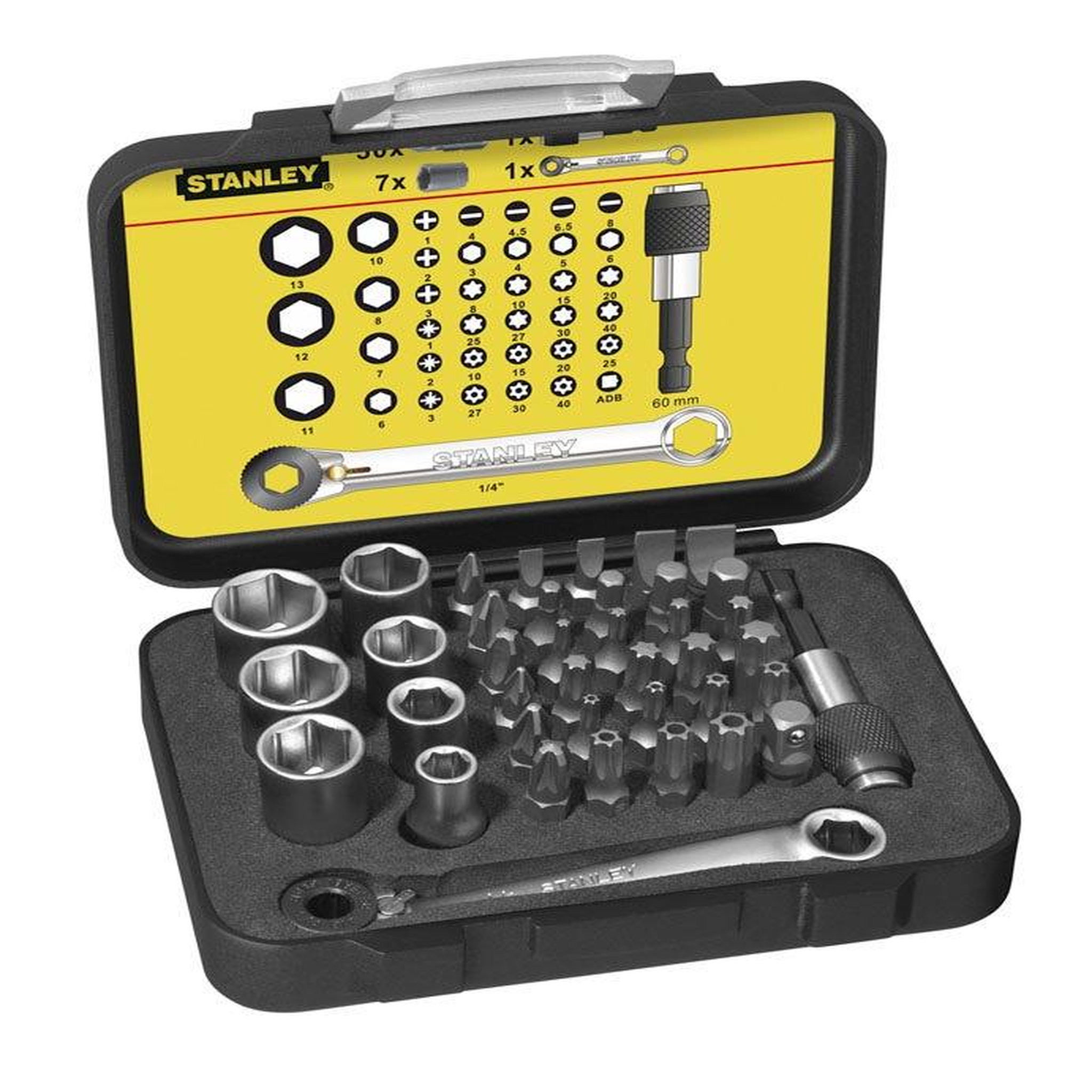 Stanley Coffret d'embouts de vissage 1/4  25mm + mini-cliquet - jeu de 39 pcs - gamme pro