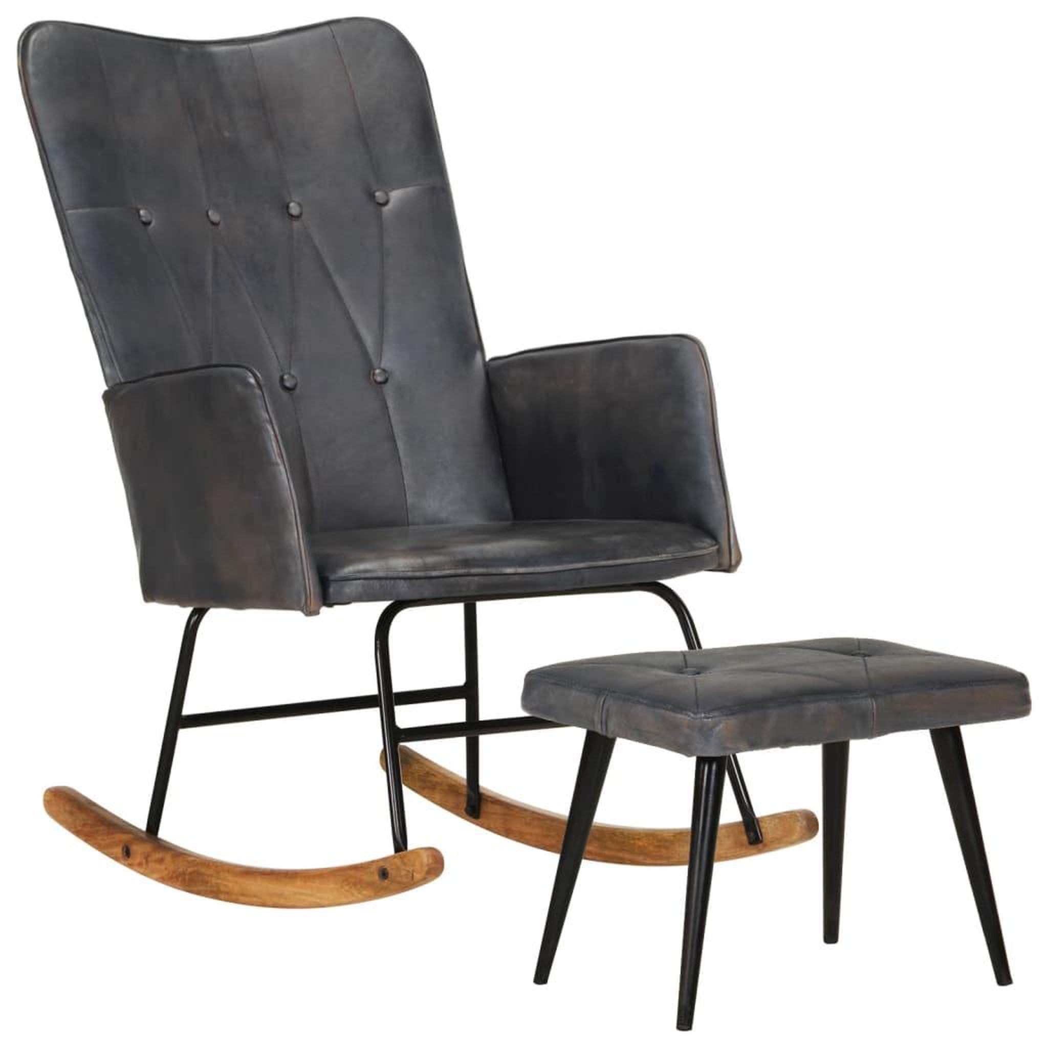 Voir la diapositive 1 : VIDAXL Chaise a bascule avec repose-pied Gris Cuir veritable