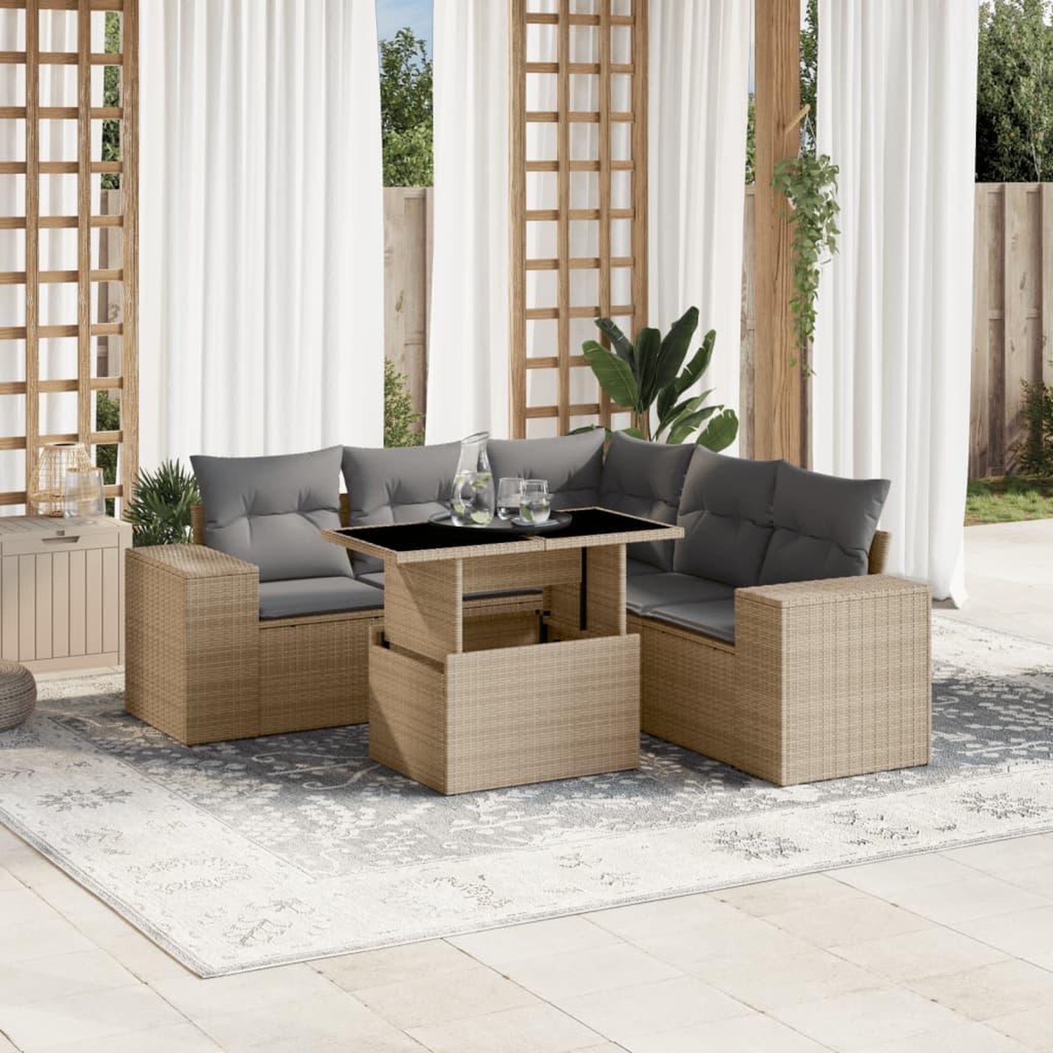 VIDAXL Salon de jardin avec coussins 6 pcs beige resine tressee
