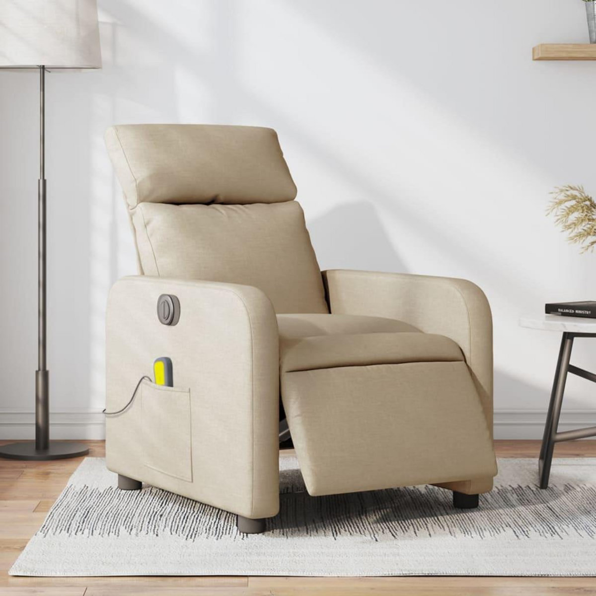 VIDAXL Fauteuil inclinable de massage electrique creme tissu