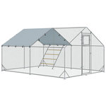 PAWHUT Enclos poulailler 12 m² espace couvert - perchoir, mangeoire à suspendre, porte, bâche - 4 x 3 x 1,95 m - acier gris