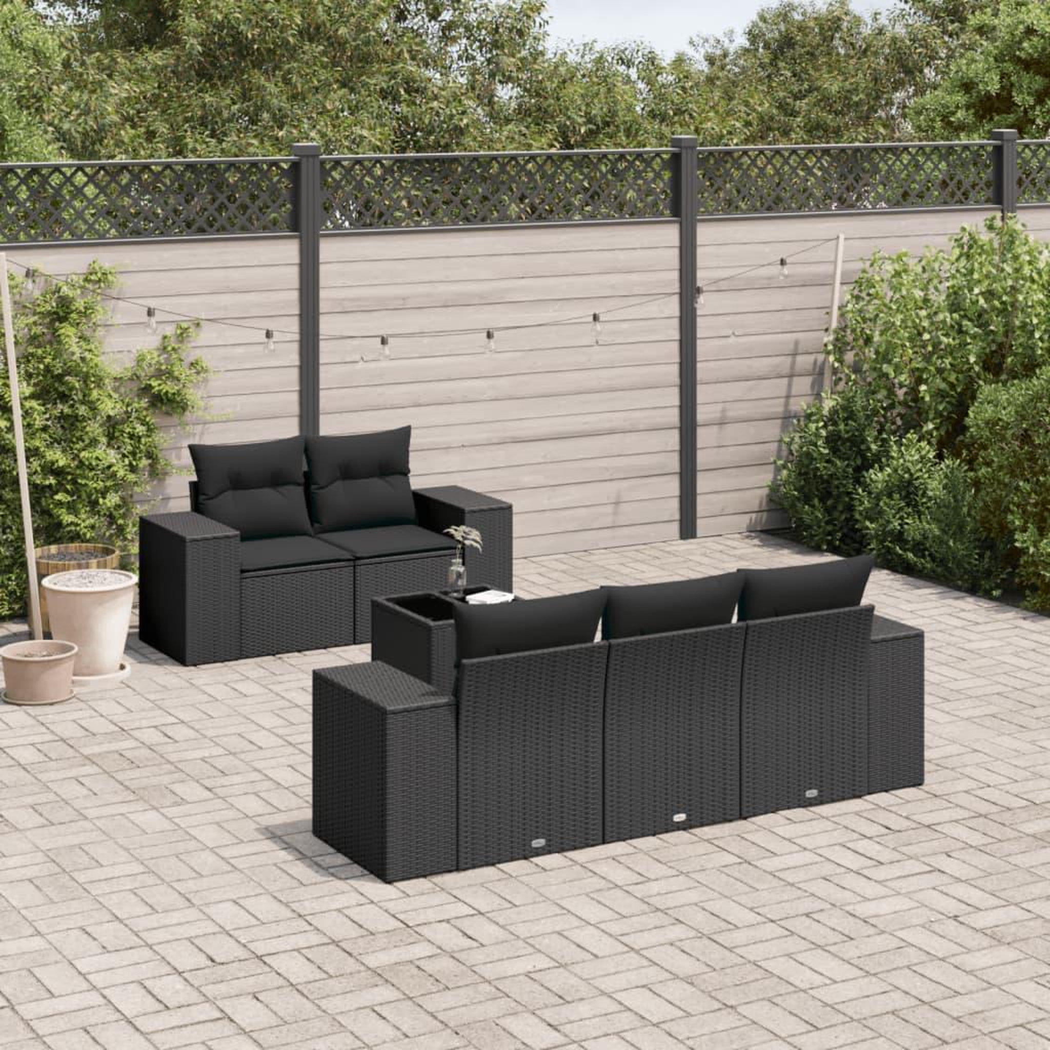 VIDAXL Salon de jardin 6 pcs avec coussins noir resine tressee
