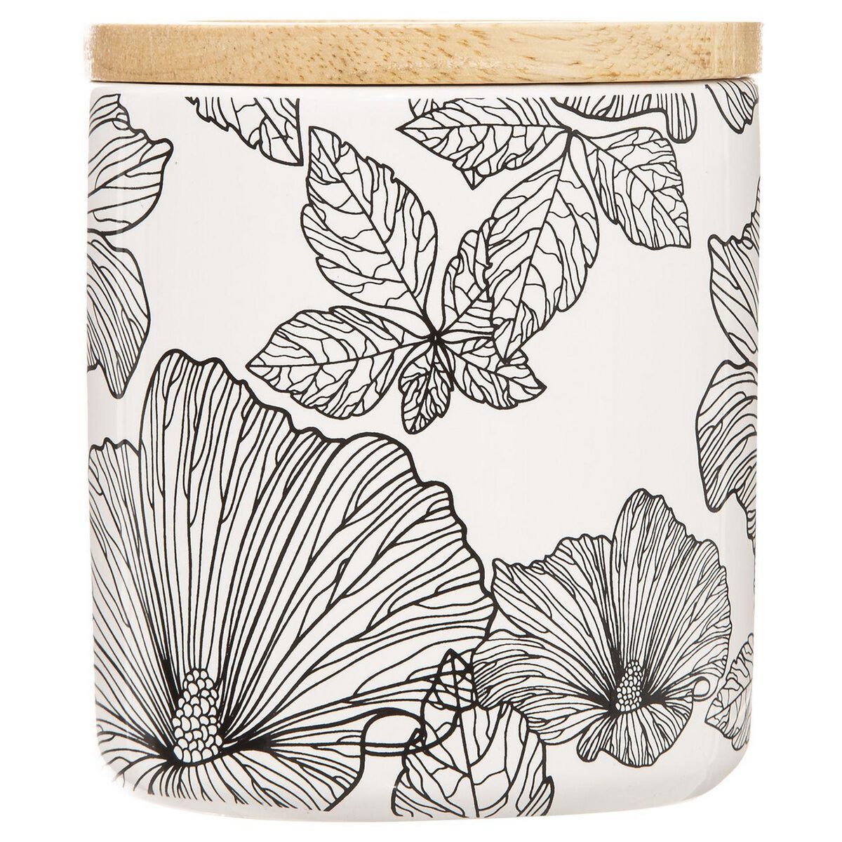 ATMOSPHERA Boite de rangement pour salle de bain pour Coton et Coton-tige avec couvercle Blackflora - Noir et Blanc