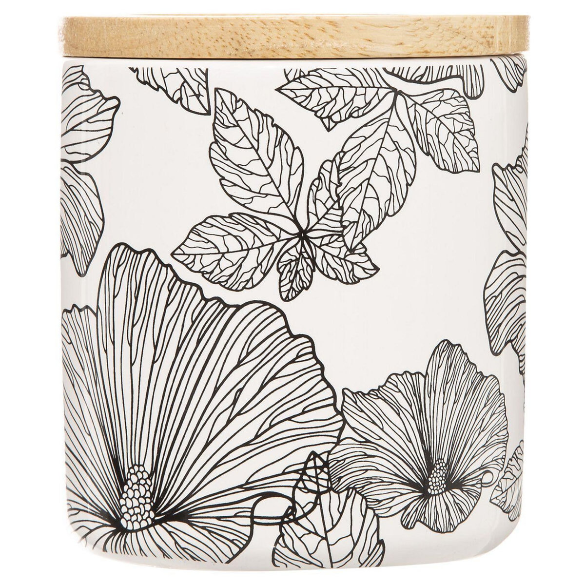 ATMOSPHERA Boite de rangement pour salle de bain pour Coton et Coton-tige avec couvercle Blackflora - Noir et Blanc