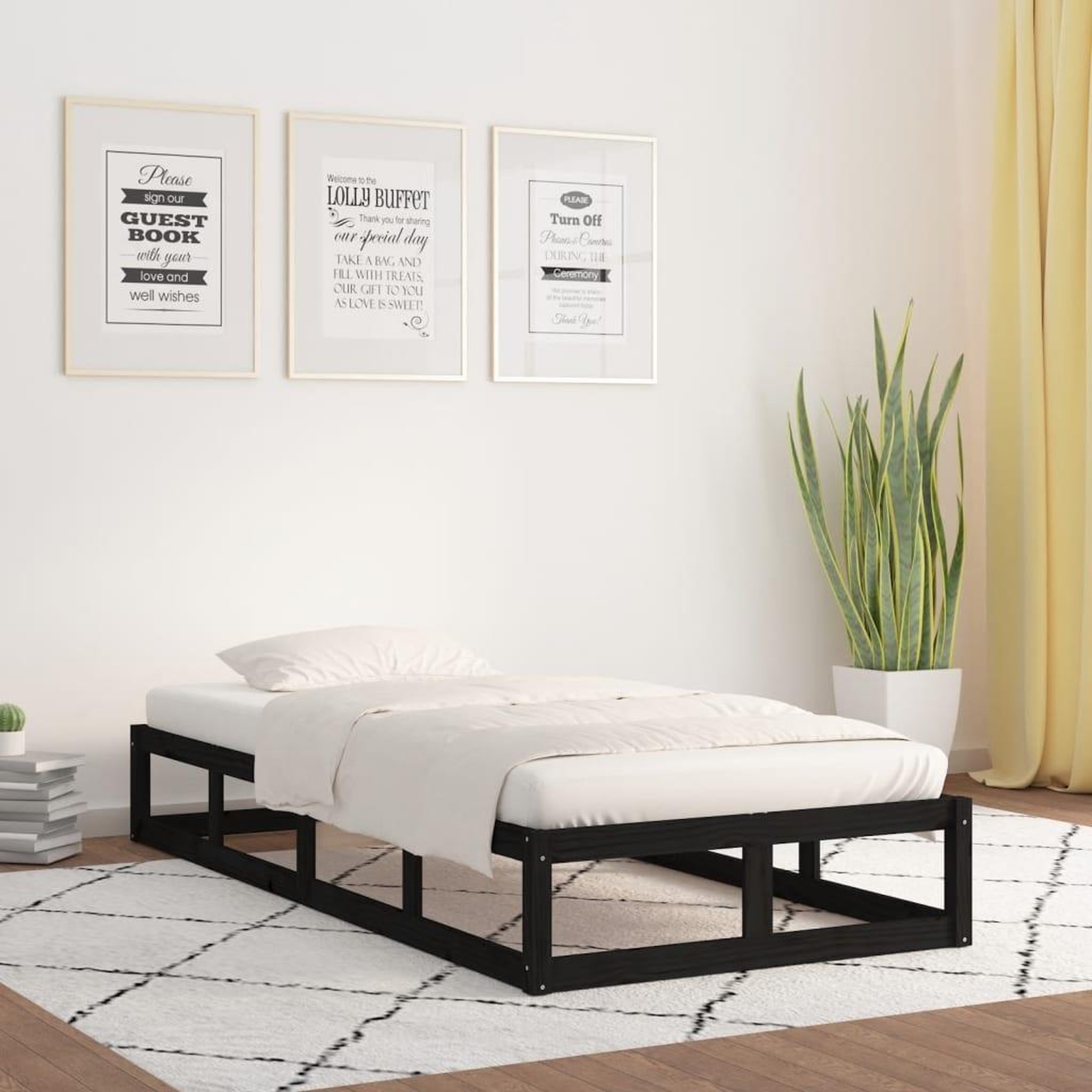 VIDAXL Cadre de lit sans matelas noir 75x190 cm bois massif