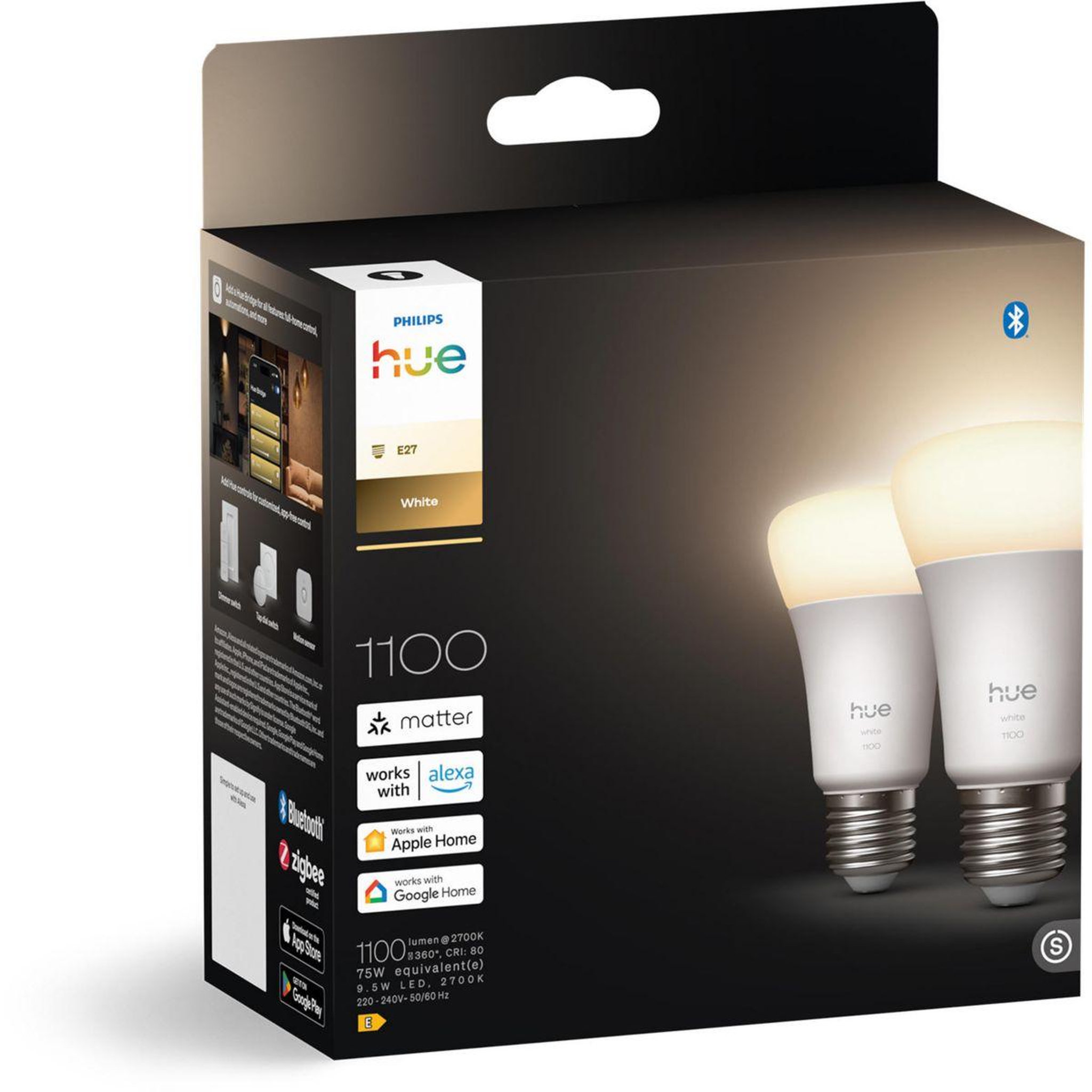 PHILIPS HUE Ampoule LED connectée E27 White 75W pack de 2