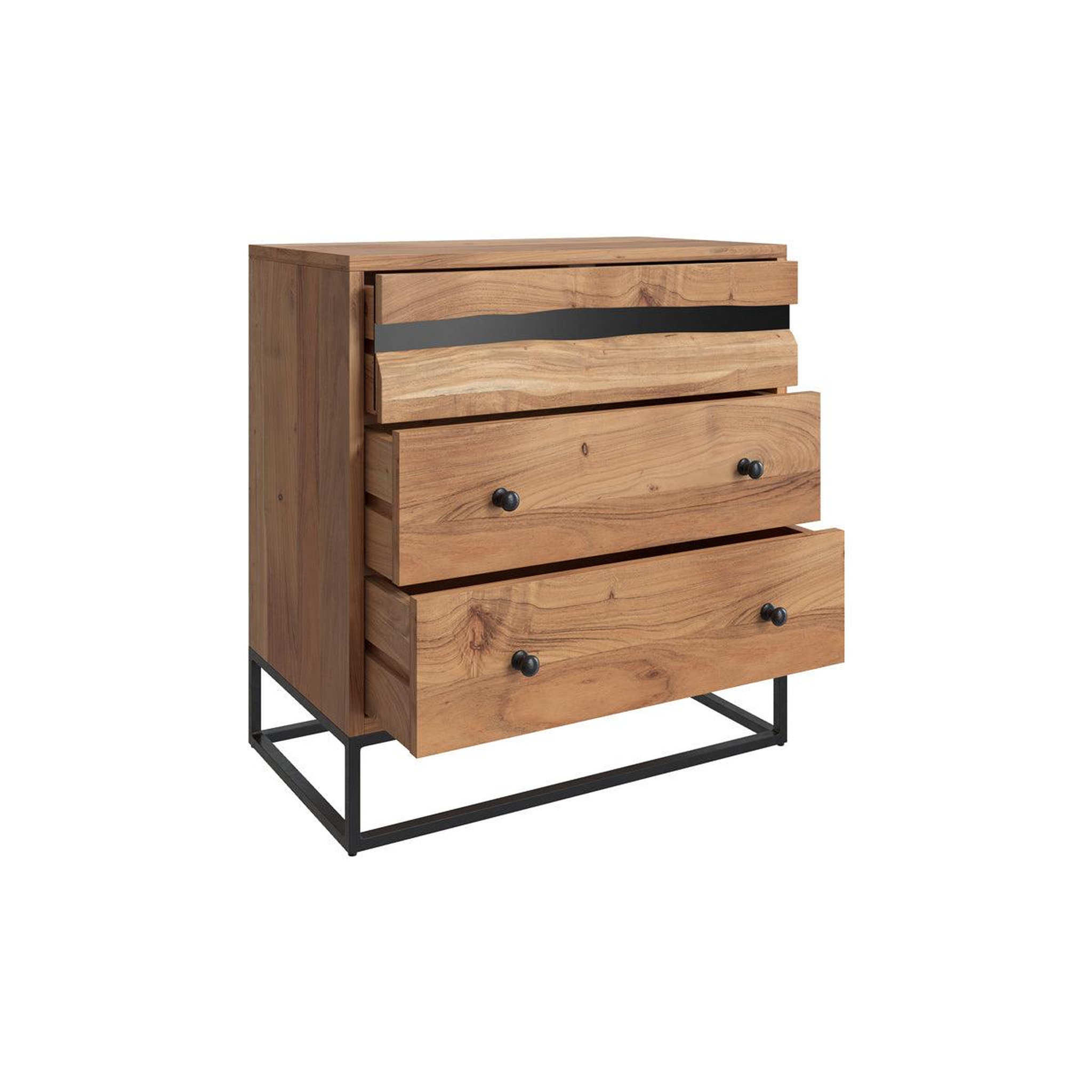 Voir la diapositive 6 : MAISON PAVANE Commode en bois d'acacia et métal, 3 tiroirs-alabama
