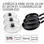 Voir la diapositive 4 : ELO Lot de 3 poêles à frire 20, 24 et 28 cm et 3 couvercles Elo Smart Life
