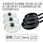 Voir la diapositive 4 : ELO Lot de 3 poêles à frire 20, 24 et 28 cm et 3 couvercles Elo Smart Life