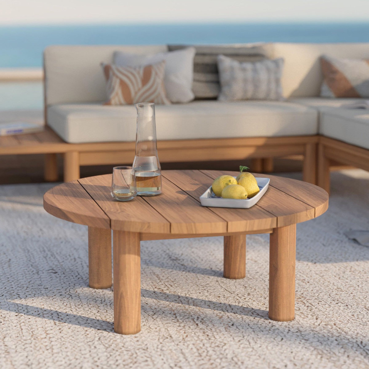 Rendez vous déco Table basse ronde de jardin en bois de teck massif D80 cm-Aurland