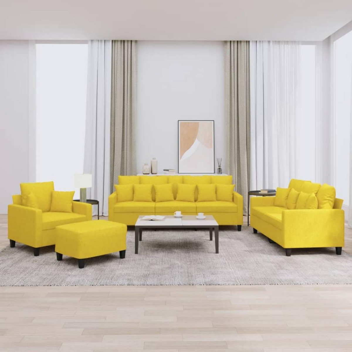 VIDAXL Ensemble de canapes 4 pcs avec coussins jaune clair tissu