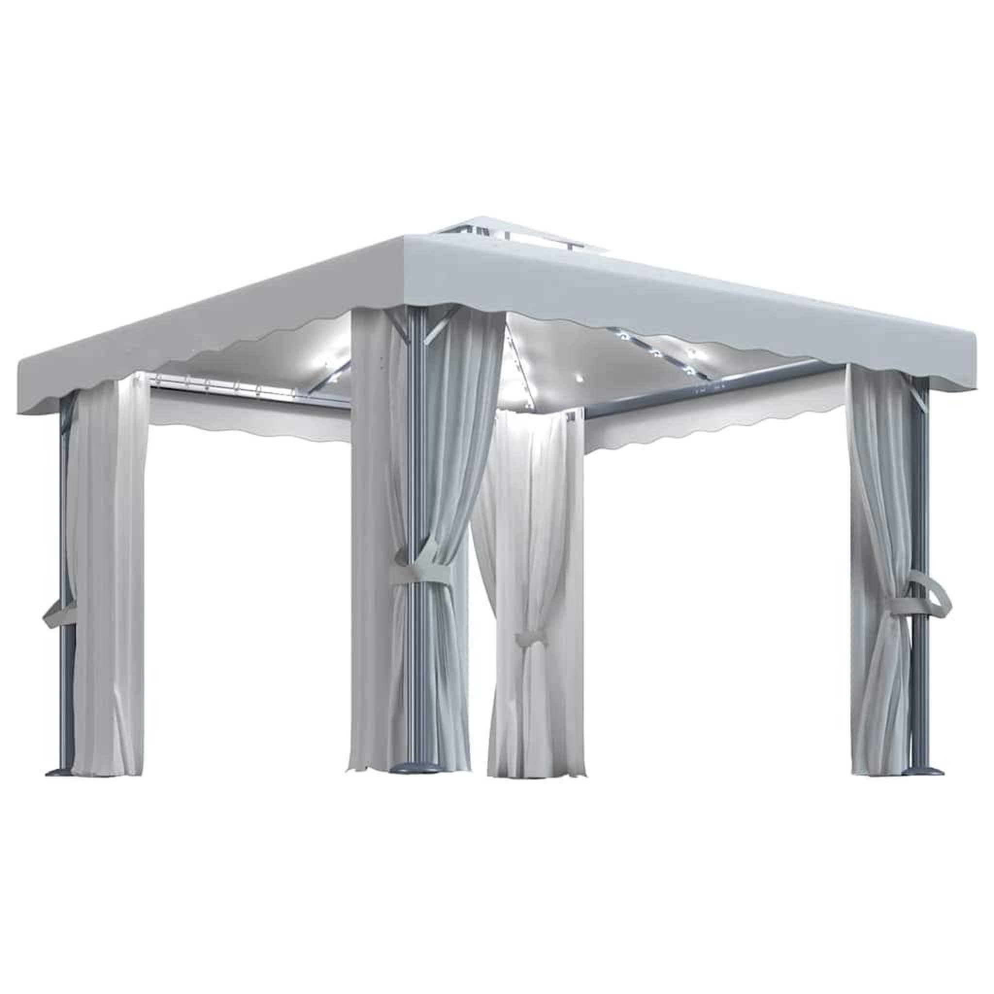 Voir la diapositive 2 : VIDAXL Tonnelle et rideau et guirlande lumineuse LED 3x3 m Blanc creme