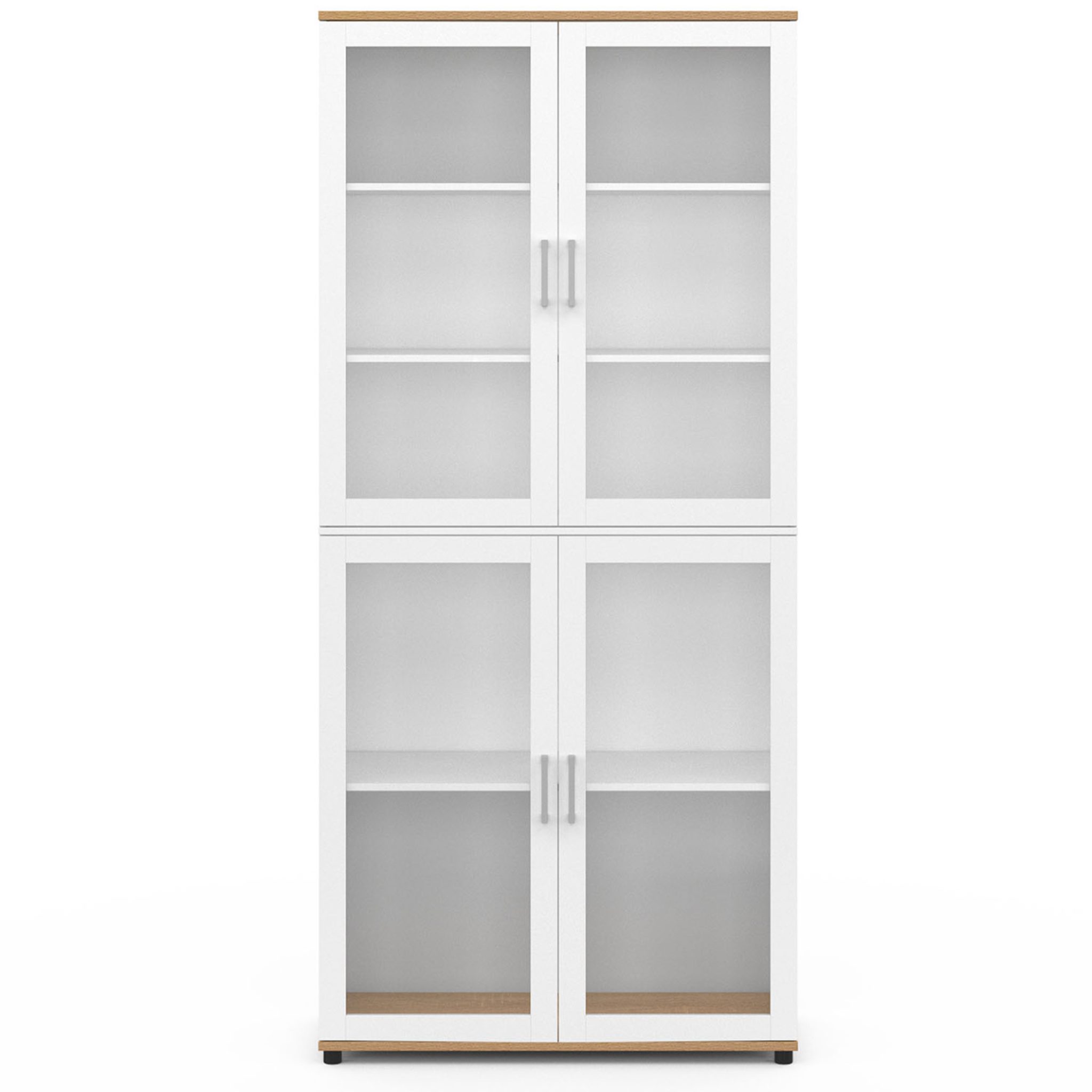 Voir la diapositive 3 : ID MARKET Vitrine buffet haut h. 176 cm vaisselier vito 4 portes vitrées blanc et bois
