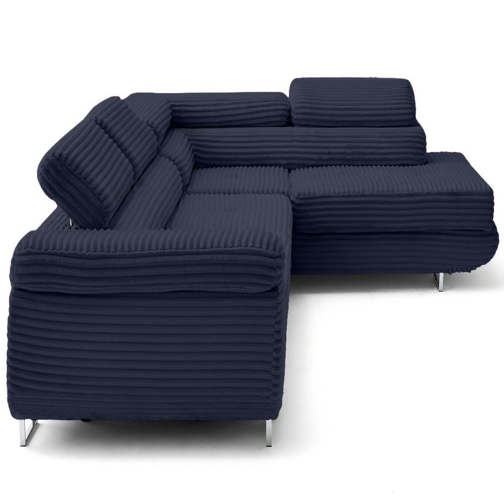 Voir la diapositive 3 : LISA DESIGN Zaria - canapé d'angle droit 5 places convertible avec coffre et têtières en velours côtelé grosses côtes
