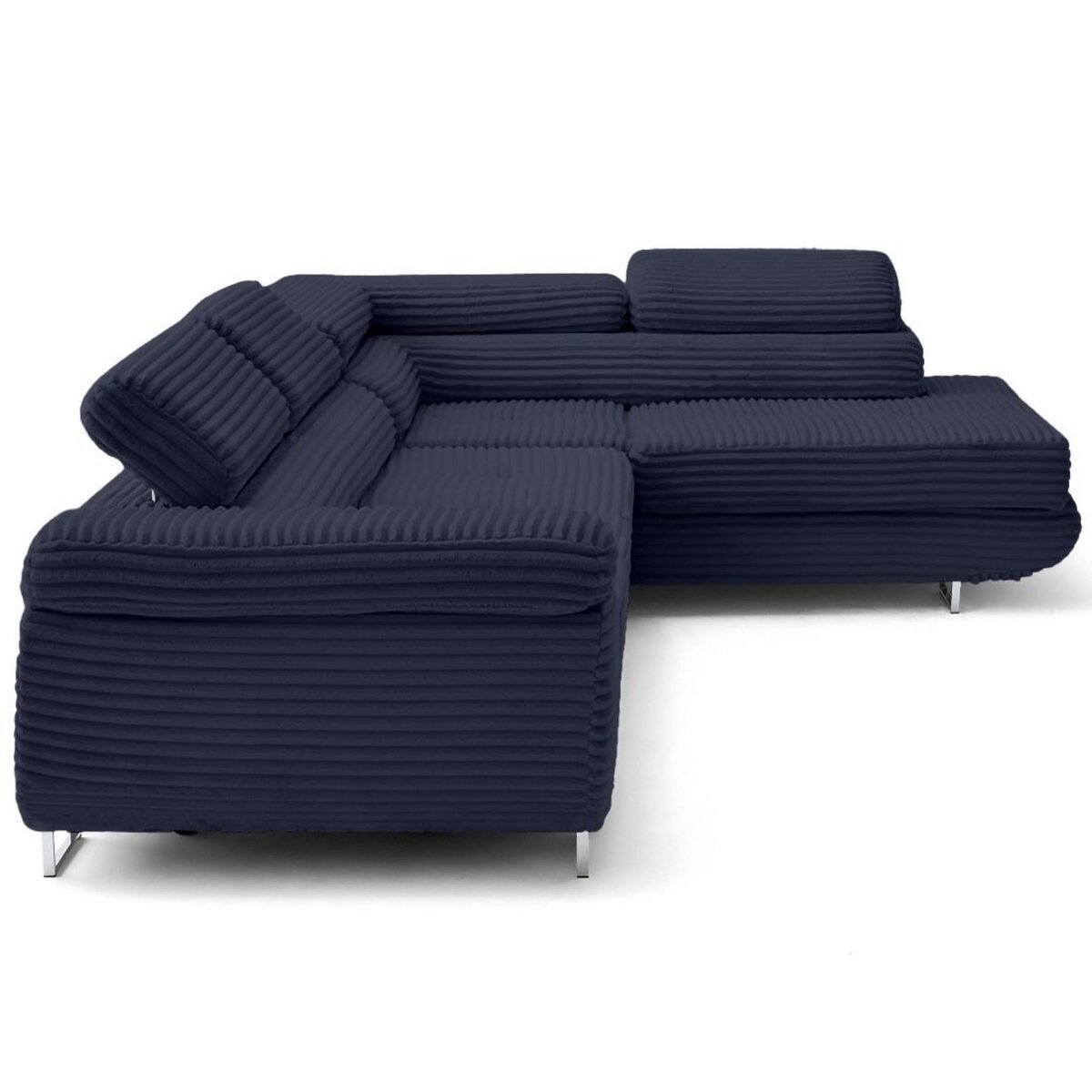 LISA DESIGN Zaria - canapé d'angle droit 5 places convertible avec coffre et têtières en velours côtelé grosses côtes