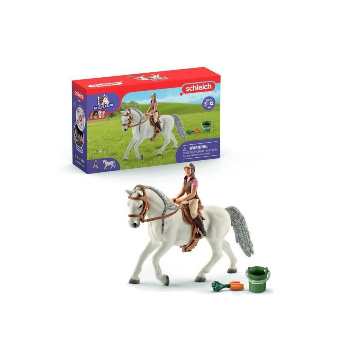 Schleich Figurine Cavaliere sur jument lipizzan - Cavalier et Jument Réalistes avec Seau et Selle, Schleich 41433 Horse club