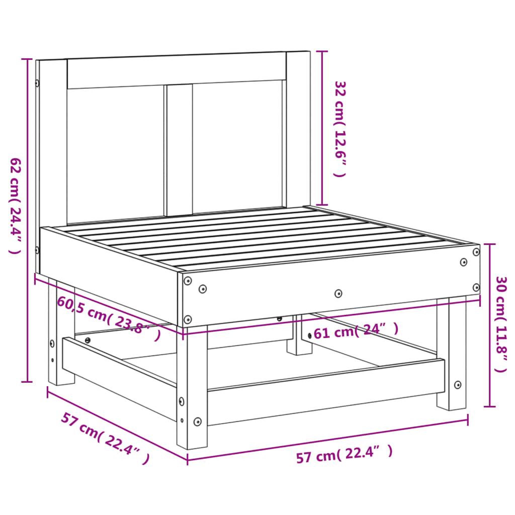 Voir la diapositive 6 : VIDAXL Canape central de jardin bois de pin massif